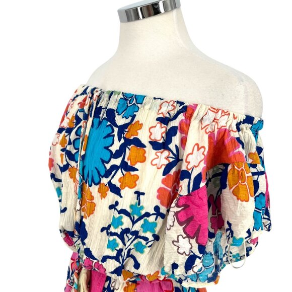 Rachel Roy Off-Shoulder Floral Dress Summer Beachwear White Mullti Size Medium - Picture 4 of 11